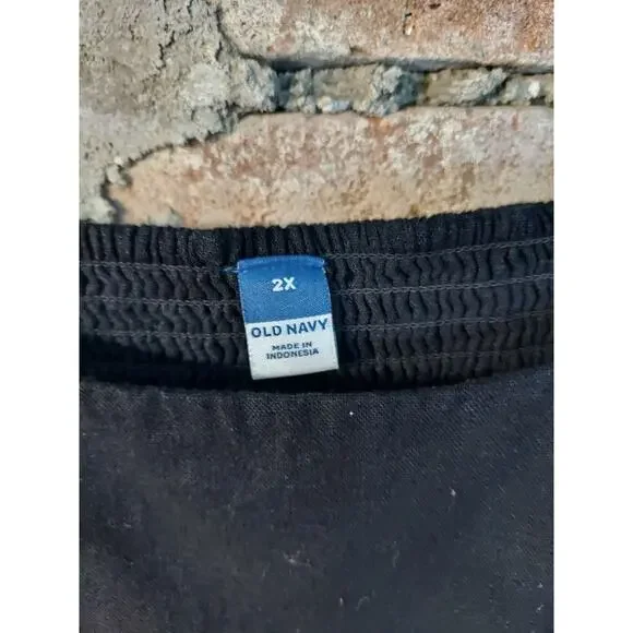 Old Navy Womens Plus Size 2X Sundress Tank Dress Black Linen Blend Smocked - Picture 2 of 4